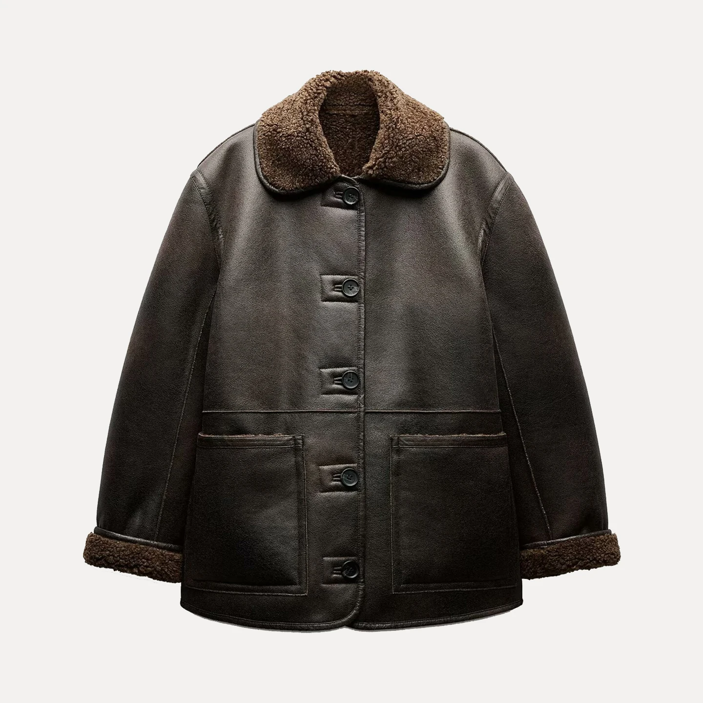 Z Damen-Jahet-Stand-Fit mit doppelseitigem Kunstleder und Pelzfutter, lang, Sve, lässig, Chinesisch hergestellt, 2025, Neuankömmling