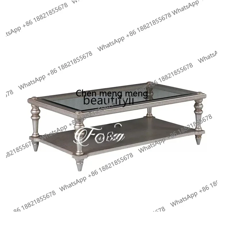 cc182R European neoclassical coffee table French engraving edge table model room solid wood glass coffee table R