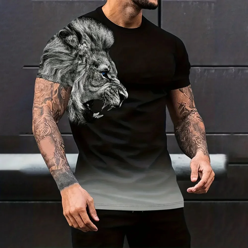 Camiseta con estampado de León para hombre, camiseta de verano de manga corta con cuello redondo, ropa Y2k, camisetas para hombre, ropa transpirable para hombre