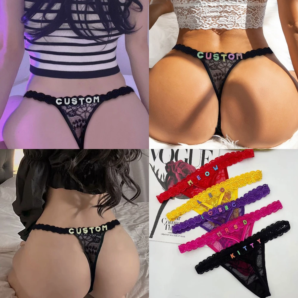 Custom Thong Panties With Name G-string Thongs Sexy Girls Name Underwear Bikini Soft Lace Tanga Christmas Gifts for Her