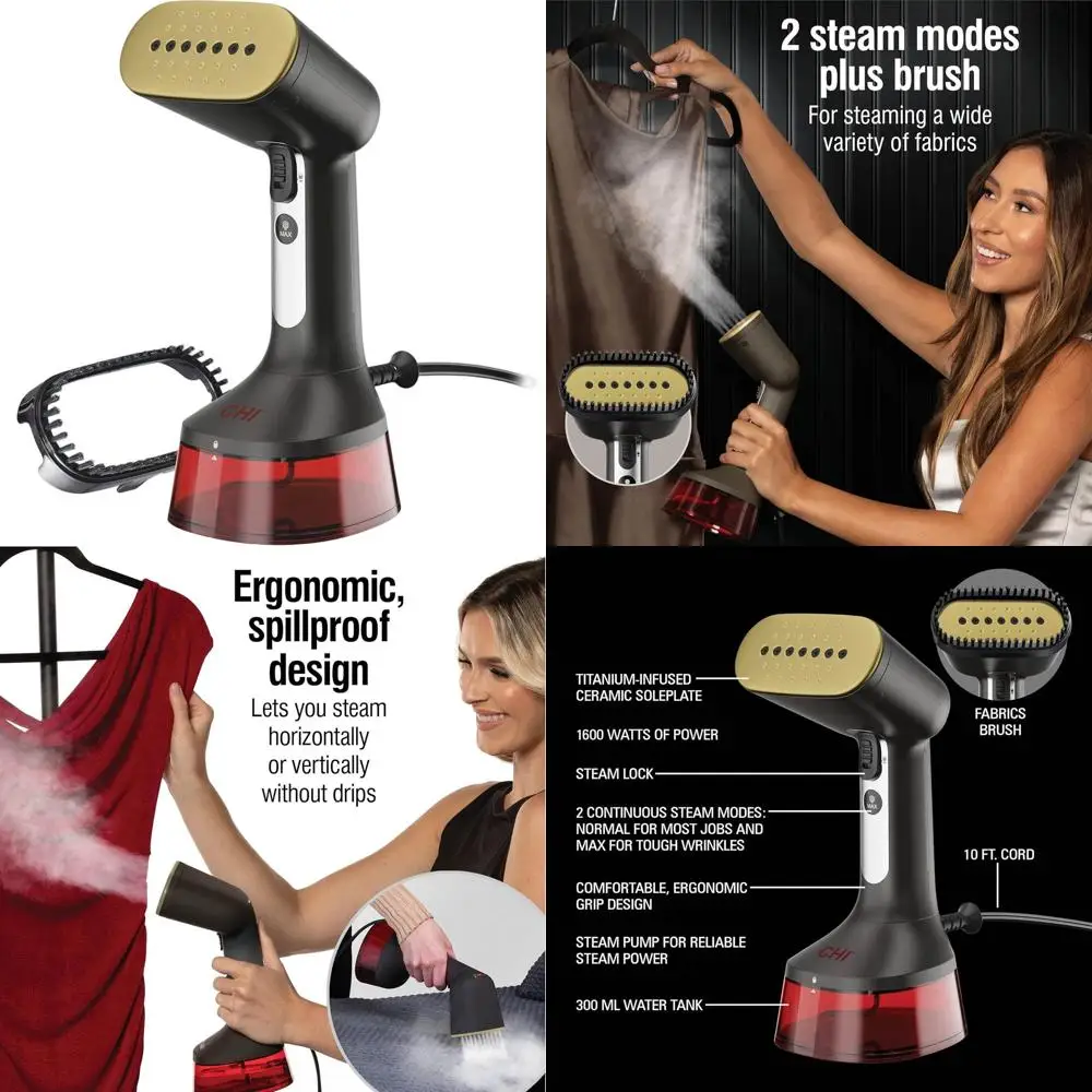 

Портативный отпариватель для ткани с резервуаром на 300 мл, двумя режимами подачи пара, щеткой для ткани, эргономичной ручкой и шнуром длиной 3 метра.