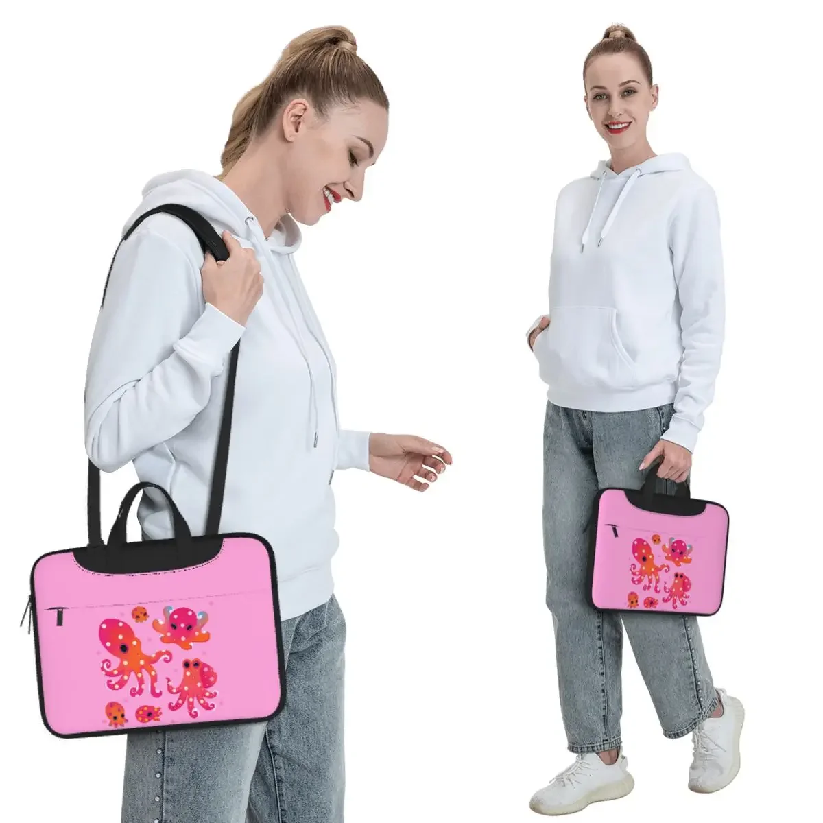 Polka Dot Octopus - Pink Crossbody Laptop Bag Case Computer Bag Resistant Protective Notebook Pouch for Macbook Pro Lenovo