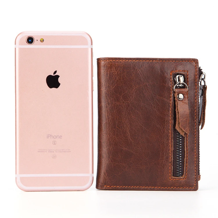 Genuine Leather Men's Wallet Card Holder Short Purse Small Bifold Wallet Zipper Coin Pocket Casual Male Money Bag High Quality