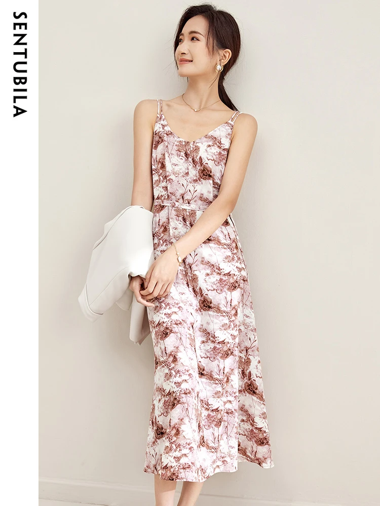 

Sentubila Floral Slip Dress for Women Vacation Beach Holiday Midi French A-Line Strap Dresses Woman Spring Autumn New 133L51157