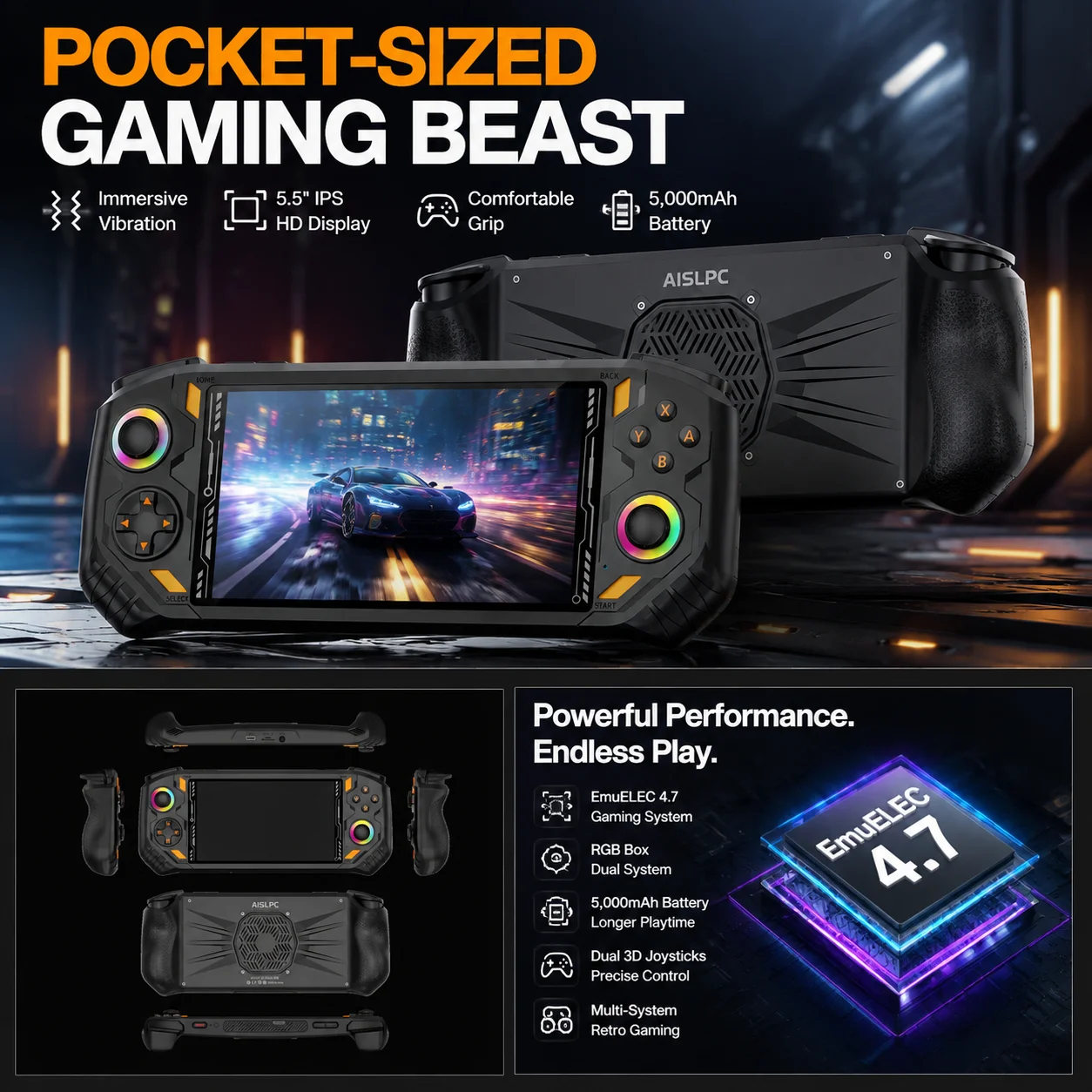 Handheld Game Console 5.5 Inch IPS HD Display Dual System Retro Gaming Console 2.4G WiFi Emulator Player RGB Joystick Portable