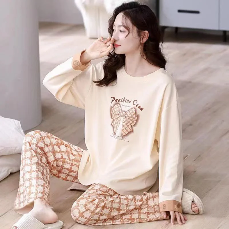 New Spring And Autumn Pajamas Women\'s Autumn And Winter 2 Pieces Of Long-Sleeved Trousers Set Of Home Clothing Ladies Pajamas Se