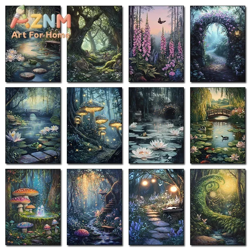 Healing Forest Forest Dark Academia Mossy Skull Water Lilies Twilight Mirror Pond Posters Canvas Paintings Wall Pictures Decor