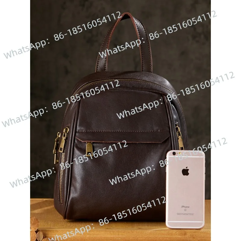 Handmade Leather Backpack Fashionable Versatile Vegetable Tanned Cowhide Small Backpack Women's Casual Large-capacity Schoolbag