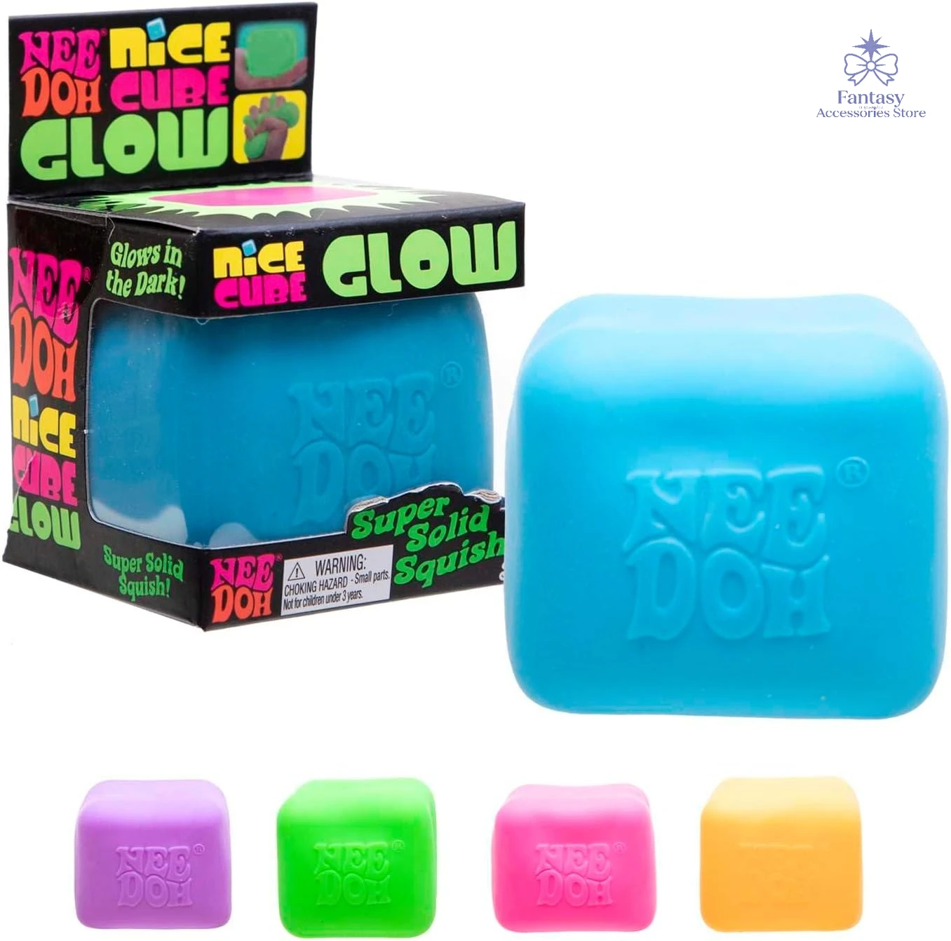 

Schylling NeeDoh Nice Cube Glow Sensory Toy with a Super Solid Squish - Glows in the Dark and Always Returns to its Square Shape