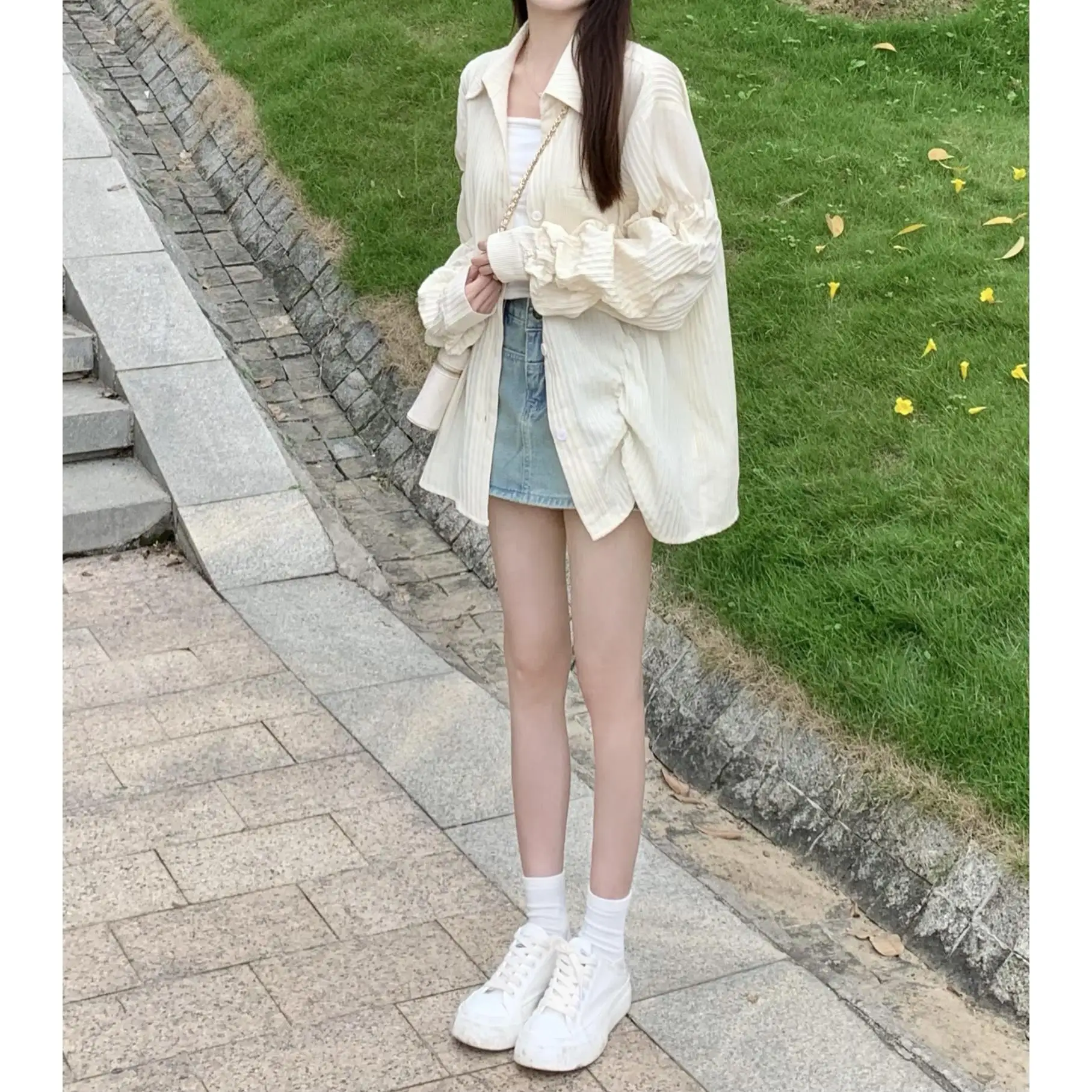 

Long Sleeve Shirts Womens Cotton Patchwork Slim Fit Collar Chinese Feminine Elegant Preppy Youthful Office Daily Look