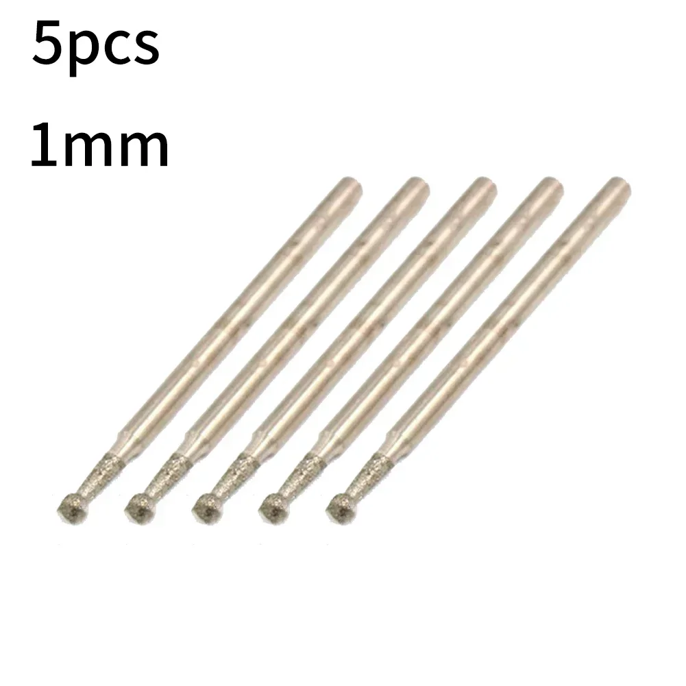 5 Pcs 0.5mm-3mm Spherical Rotating Diamond Drill Bits A 2.35mm Handle Glass Carving Grinding Carving Polishing Drill Bit Set