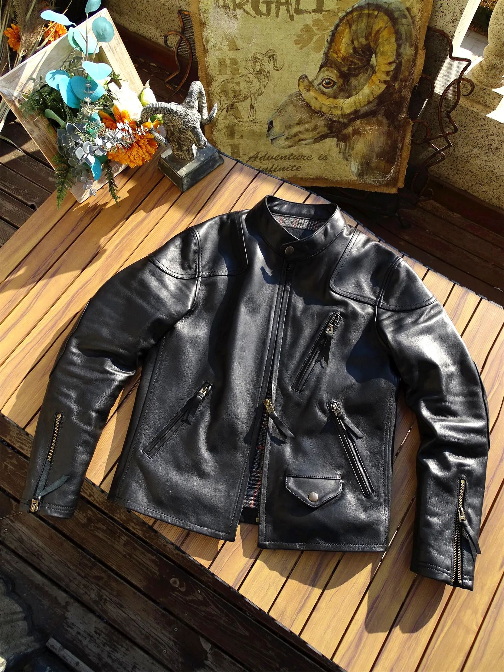 

Домашнее кожаное пальто первого слоя из воловьей кожи Jaet Faion Urban American Casual ort Sle на молнии с воротником-стойкой