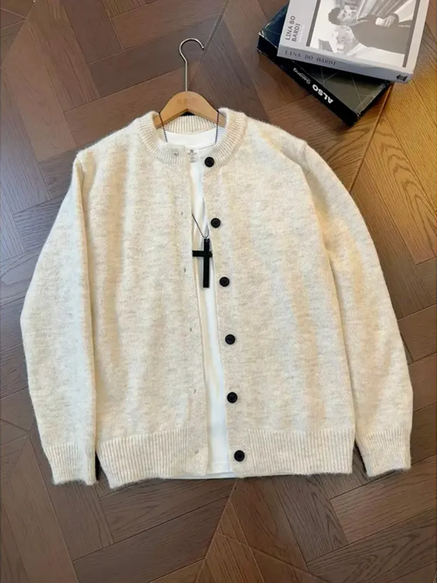 Soft round Neck Knitted Open Cardigan Unisex Autumn Winter Lazy Style  Color Simple Basic Versatile Sweater Jacket