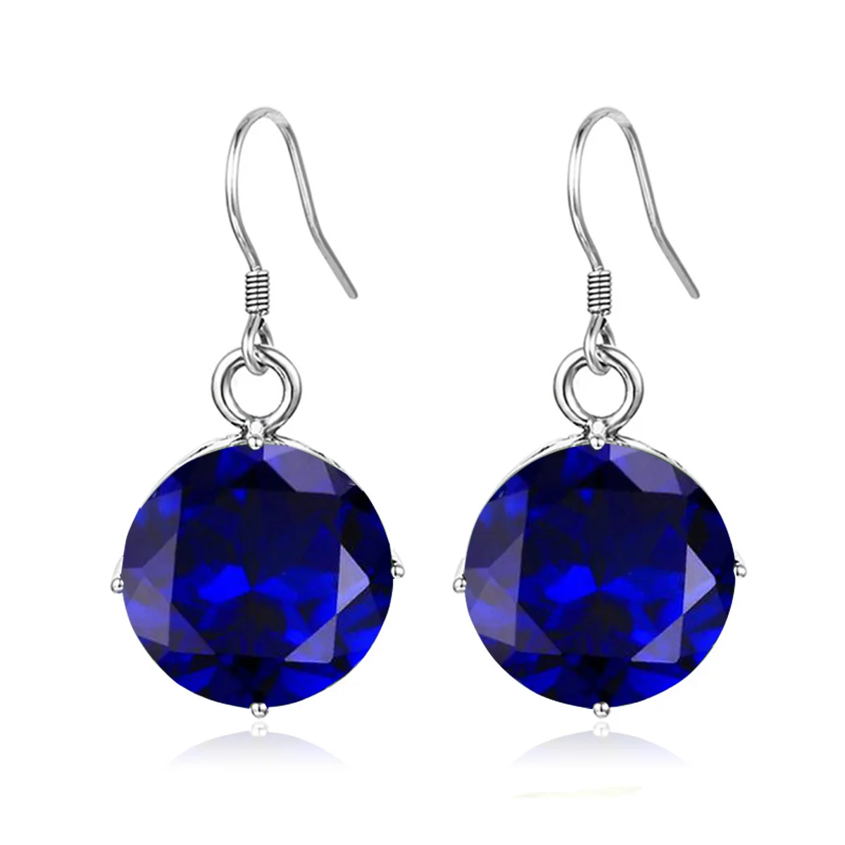 Solid 925 Sterling Silver Earrings Classic Blue Sapphire Gemstone Hook Eardrop For Women Wedding Engagement Party Fine Jewelry