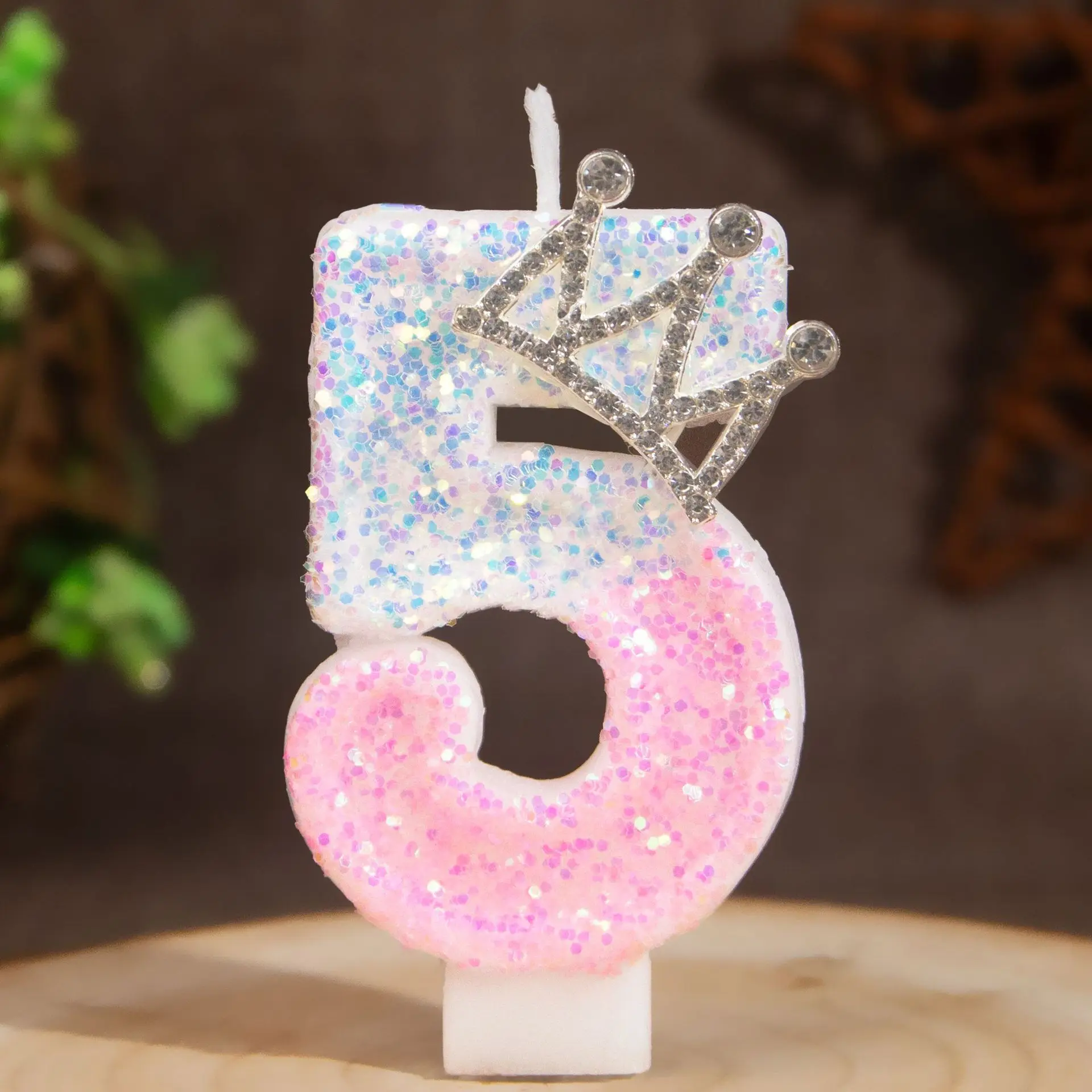 

Pink Glitter Crown Number Candles 0-9, Princess Birthday Cake Toppers For Party Wedding Decorations