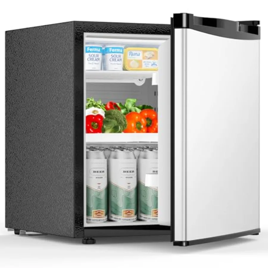 Compact 1.6 Cu.Ft Fridge with Freezer, Stainless Steel, Silver, 7 Temperature Settings, Energy-efficient Low Noise for Dorm, Of