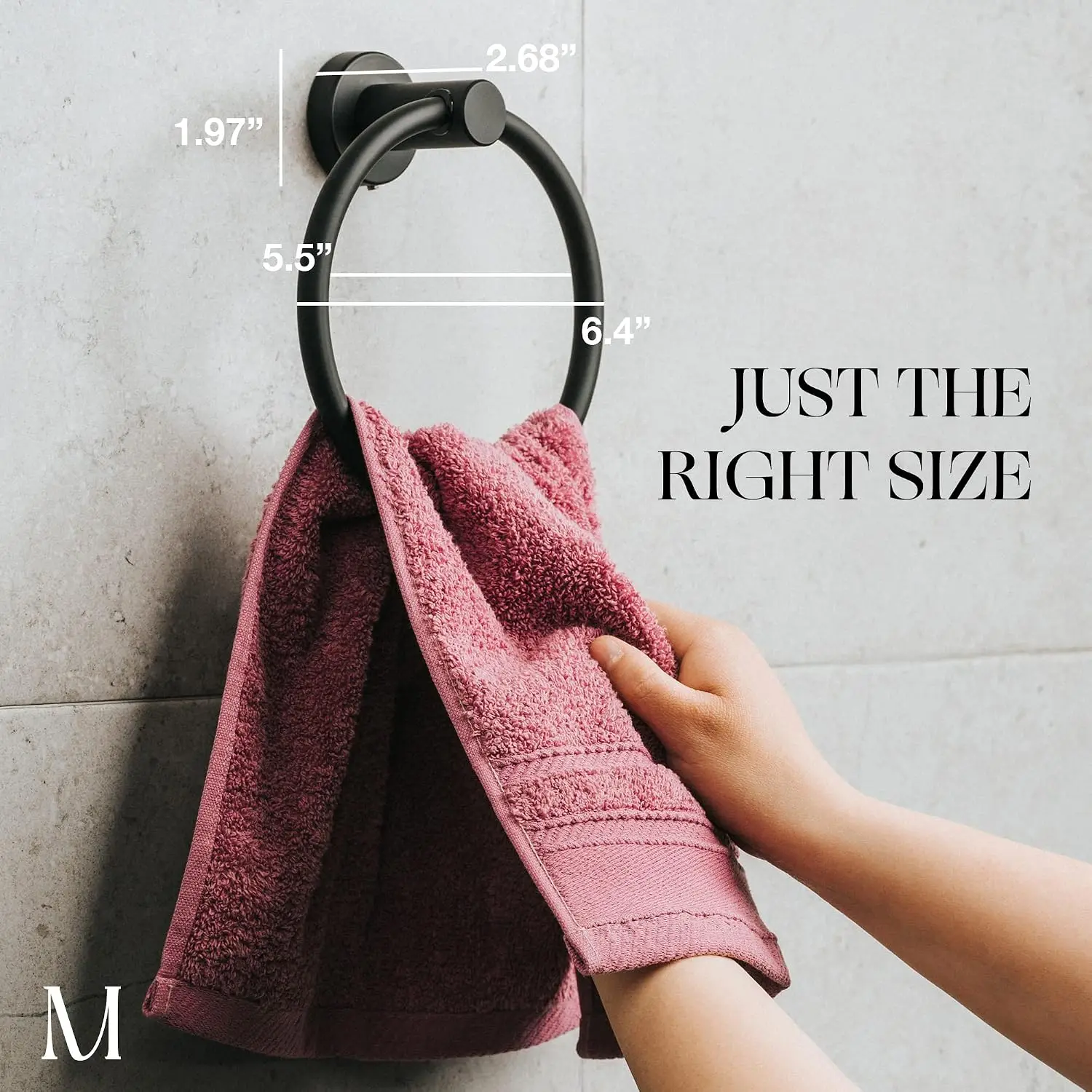 Matte Black Towel Ring for Bathroom - SUS304 Stainless Steel Wall Mounted Hand Towel Holder with Easy Install view 3