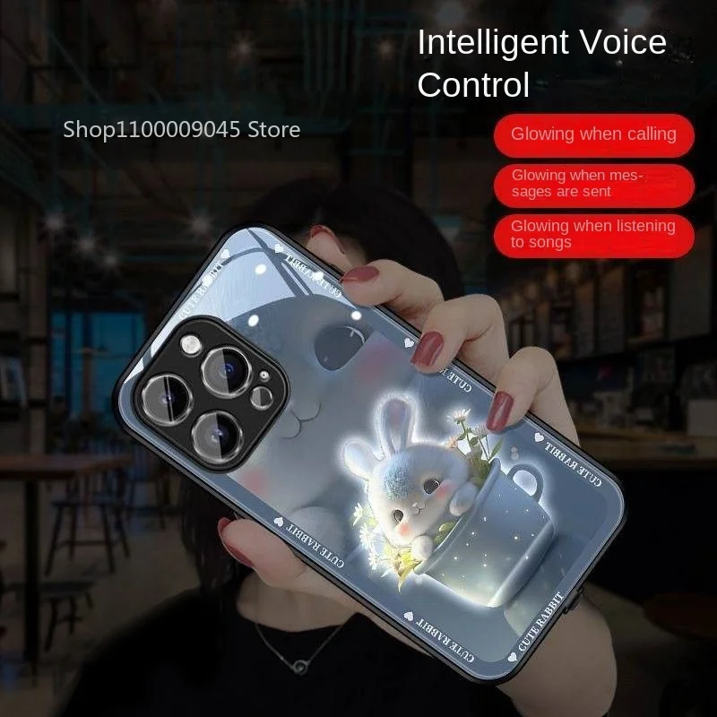 

Lovely Bunny Luminous Glass LED Call Light Up Flash Phone Case Cover For iPhone 15 14 13 12 11 Pro Max X XR XS 7 8 plus mini