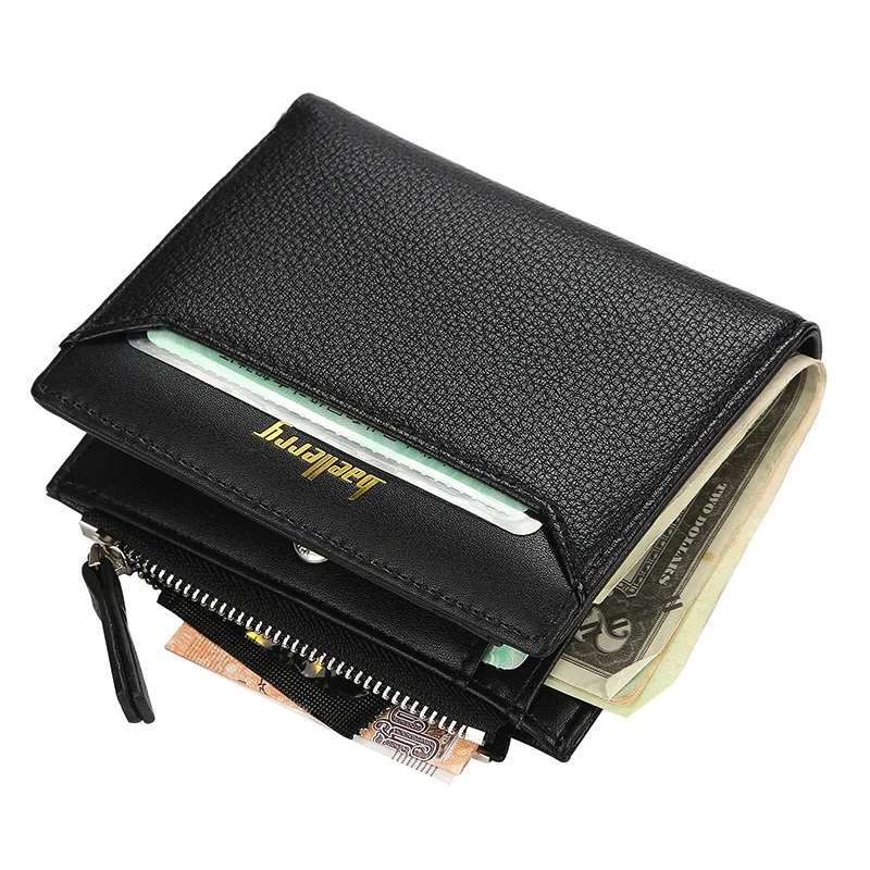 Baellerry Short Men Business Simple Wallets Zipper Coin Pocket Slim Card Holder for Man Walet Small Male PU Leather Men's Wallet