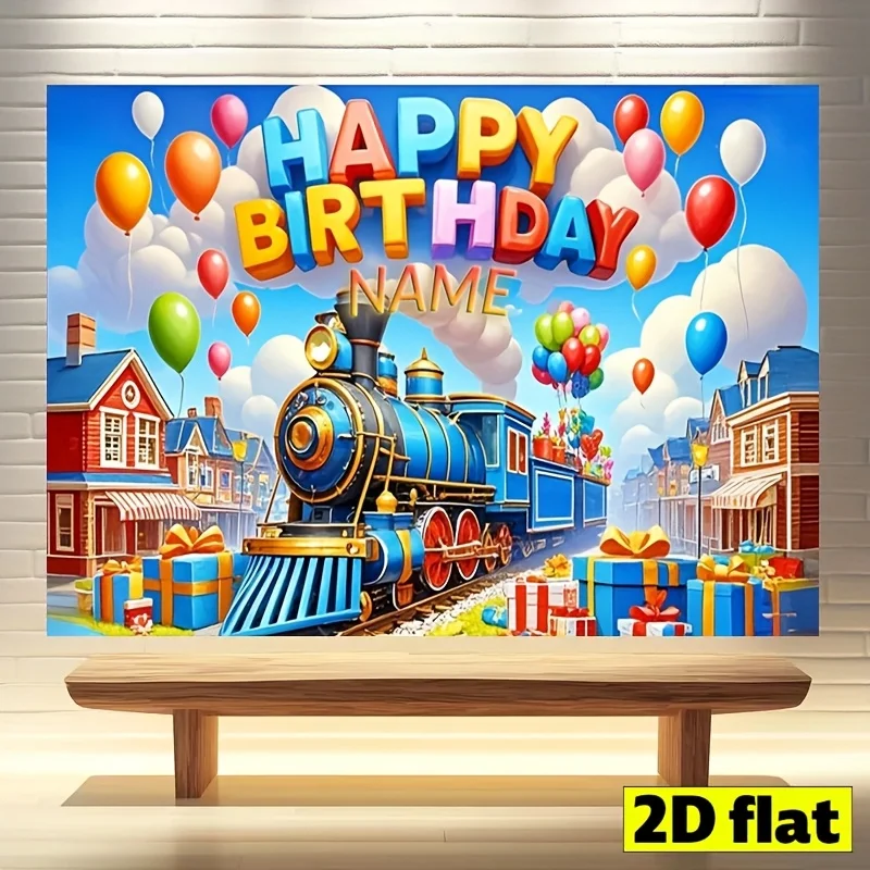 2D-Flugzeug-Partybanner - Anpassbarer Bunter Cartoon-Zug-Themen Geburtstags-Hintergrundstoff