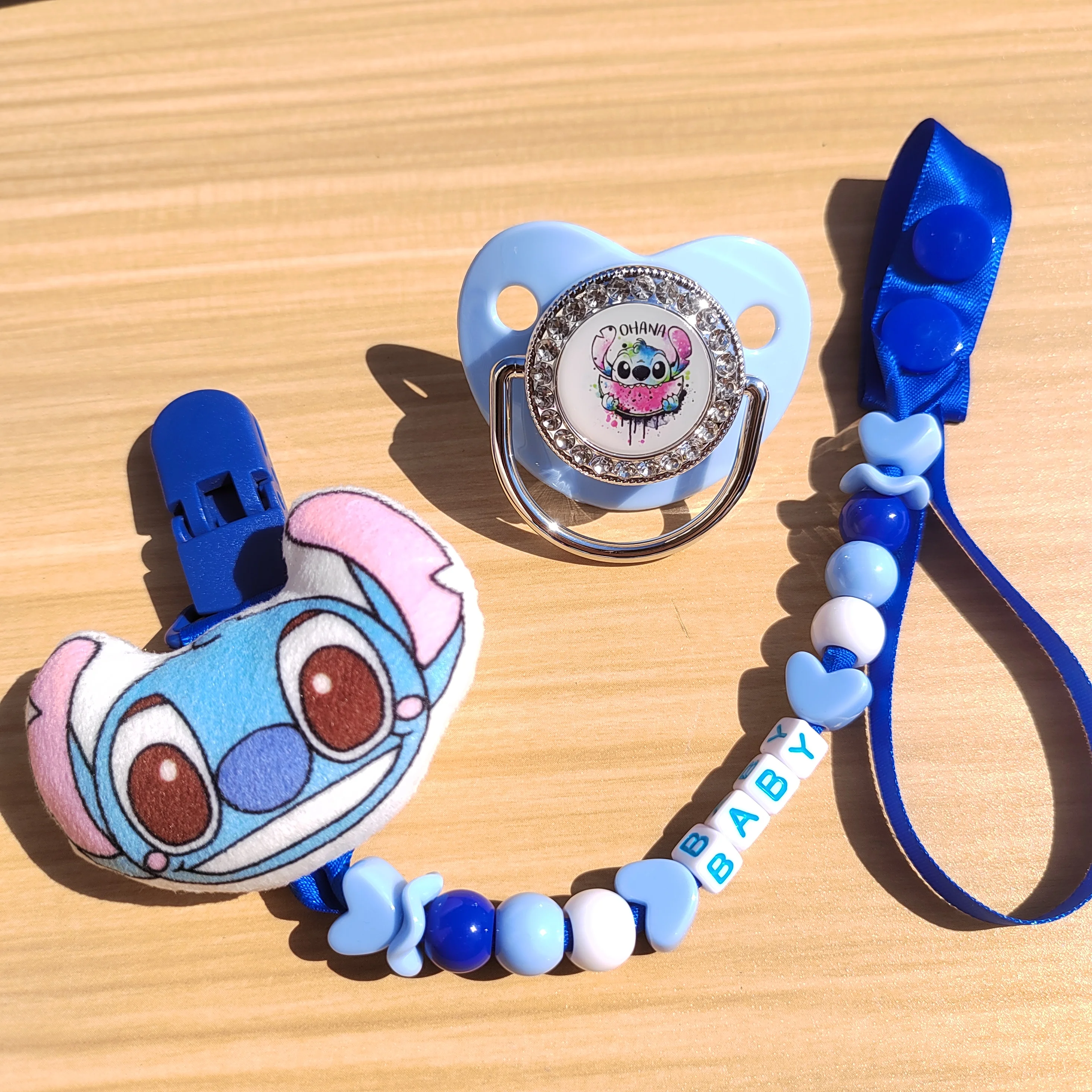 Stitch animated cartoon image pacifier clip and nipple chews for toddlers with teething silicone teether personalized custom