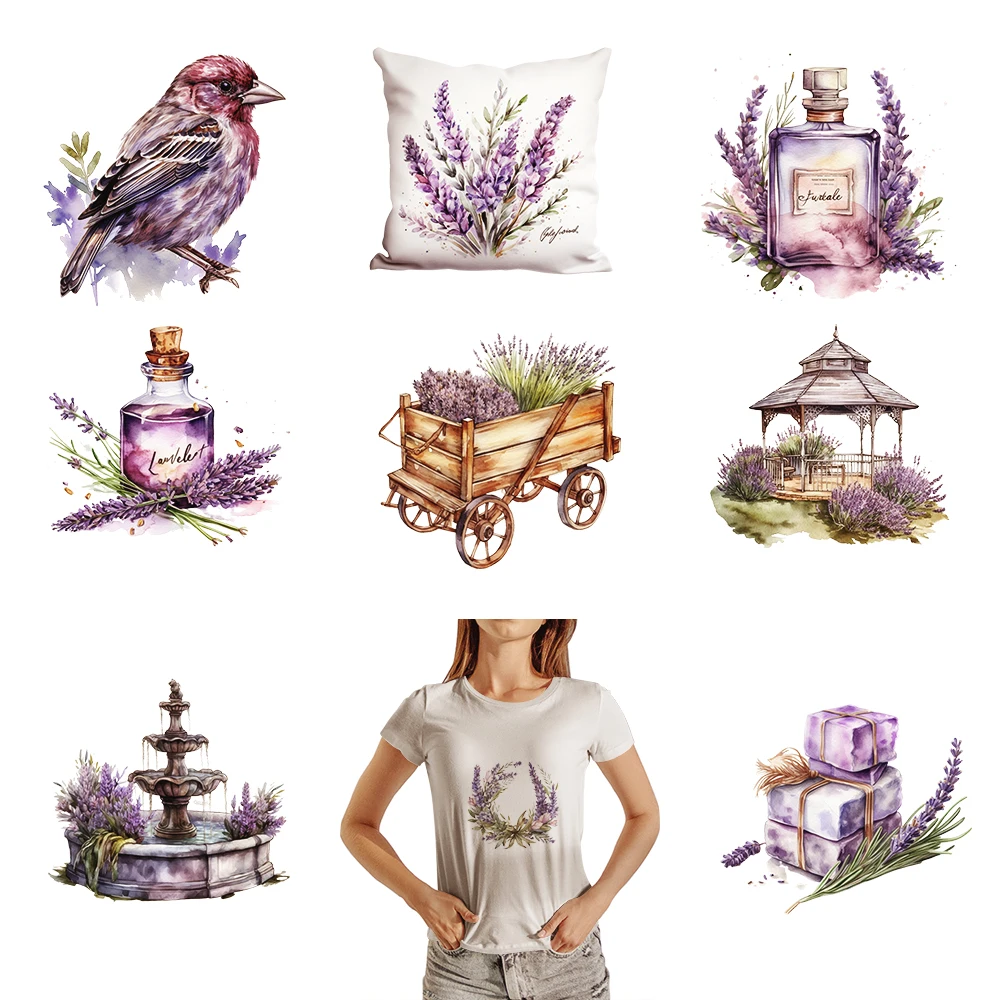 Naprasowanki na plastry Purple Lavender Series Birds Dtf Transfers Ready to Press Iron-on Transfers for Clothing DIY Apparel Sewing Arts