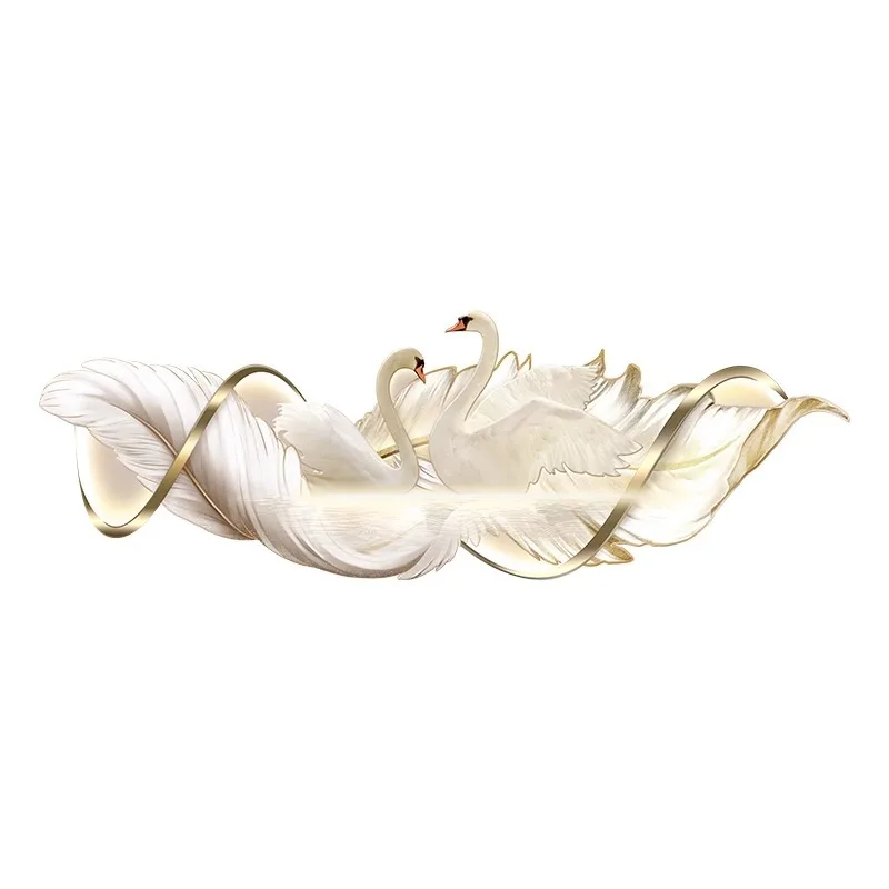 

Cream wind white swan master bedroom decorative painting, high-end bedside painting