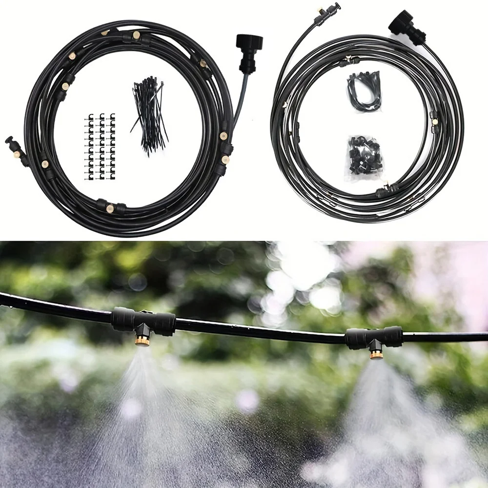

1set 6m/9m Spray Cooling System Kit, With Brass Sprinkler Nozzle, Outdoor Spray Water Pipe, for Garden Patio Irrigation Mister