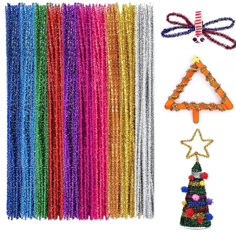 10/50/100 Glitter Chenille Stem Pipe Cleaner Plush Metal Foil Stem Wire Sticks for Kids Educational DIY Craft Supplies Toy Craft