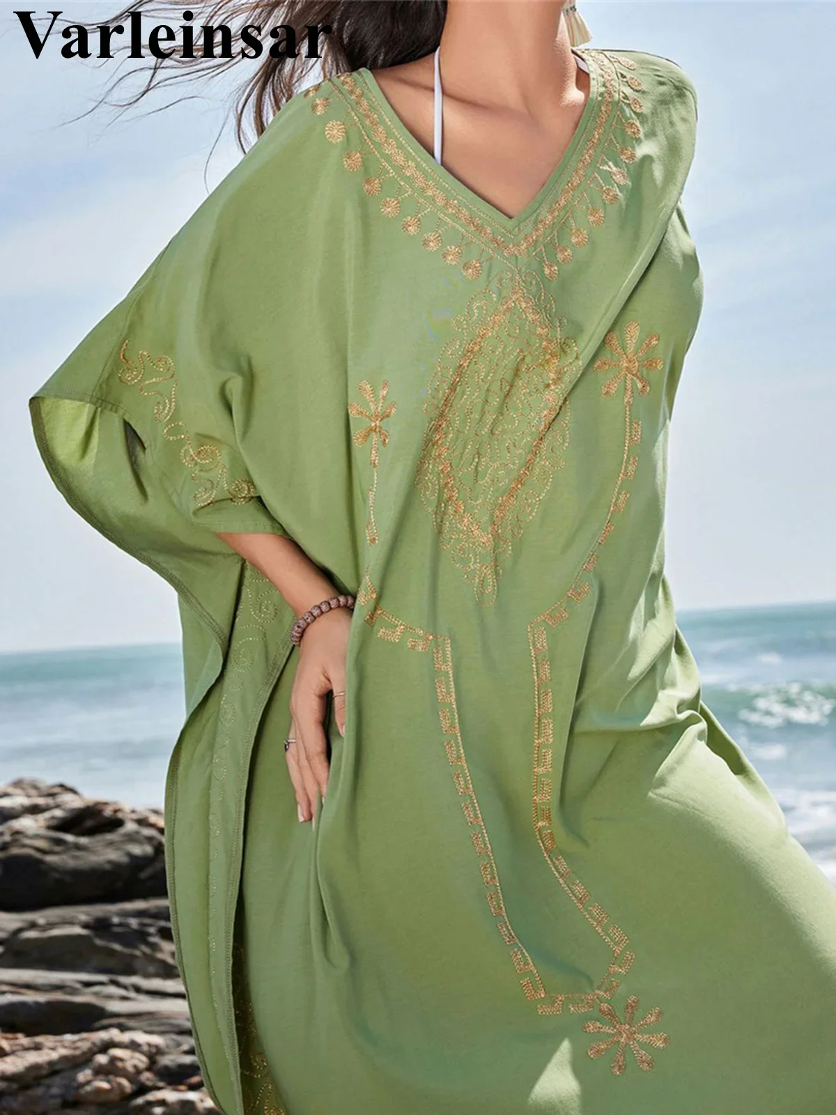 V Neck Printed Short Sleeve Crochet Knitted Tunic Beach Cover Up Cover-ups Beach Dress Beach Wear Beachwear Female Women V6230