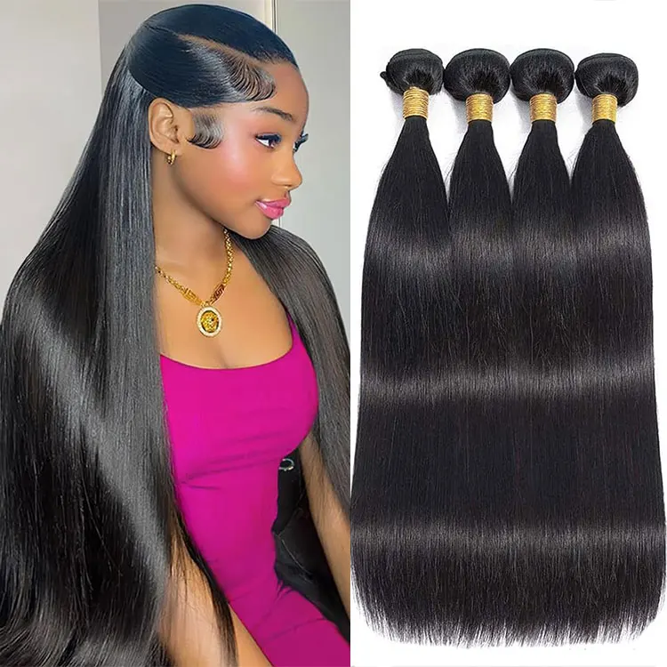 

Наборы прямых человеческих волос 14A, 30-34 дюйма, натуральные, необработанные, бразильские, черные, 100% натуральные человеческие волосы для наращивания