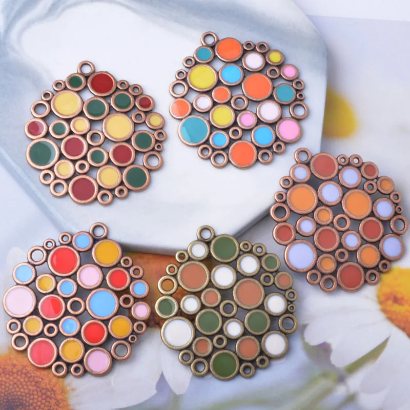 10 Stück/Set Zinklegierung Bohemia Ohrringe Halskette Anhänger Runde Charms Damen Schmuckzubehör Emaillierter Anhänger – Detail 3