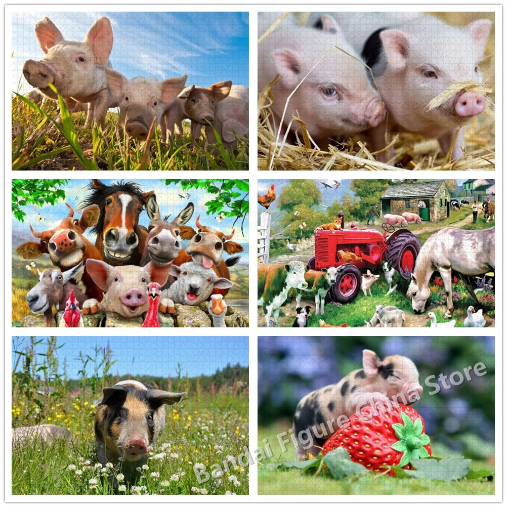 Farm Animals Cute Animals Print 35/300/500/1000 Pieces Puzzle Pet Pig Cow Jigsaw Puzzle for Kids Decompress Educational Toys