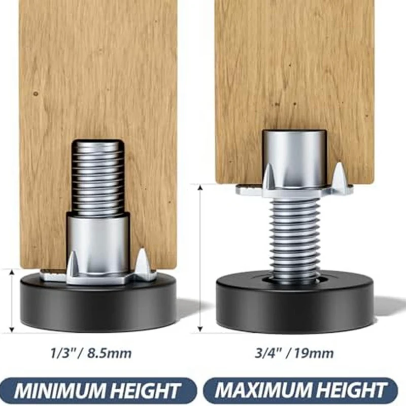 T 너트가 있는 가구 레벨링 피트, 블랙 메탈 레그 레벨러, 테이블 피트, Deak용 나사 장착, 12 피스