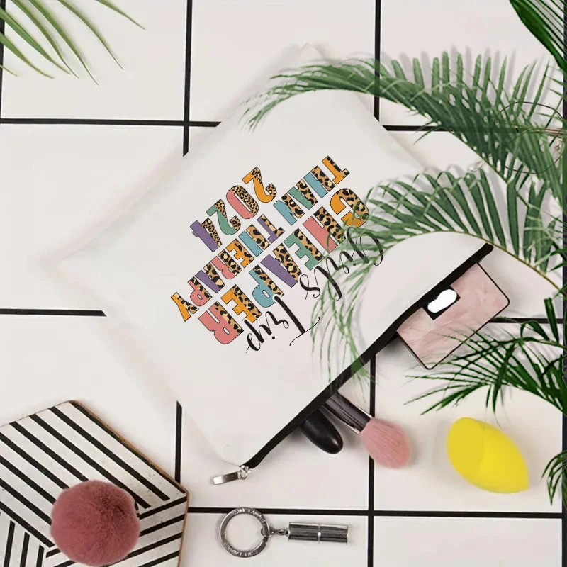 Girls Trip Cheaper Than Therapy 2024 Pattern Cosmetic Case Women Canvas Purse Funny Girls Weekend Gift Women Travel Lipstick Bag