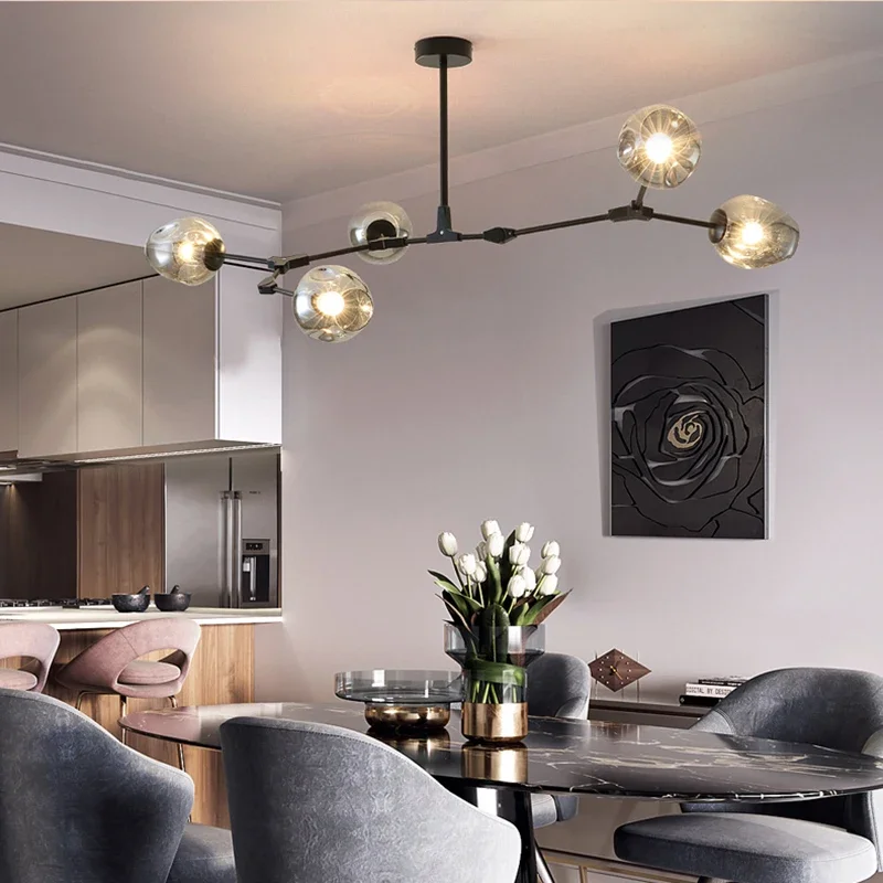 SANDYHA Nordic Glass Pendant Lamp Creative Molecular Design LED Chandelier for Living Room Dining Room Bedroom Villa Lighting