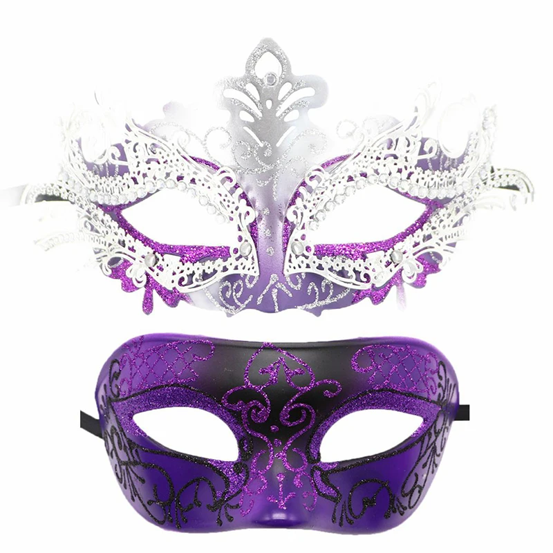 Metal Iron Hollow Out Masquerade máscaras para mulheres e homens, emendado Hit Color, Party Cosplay, Prom, Acessórios Casal, Halloween, Páscoa, 2pcs