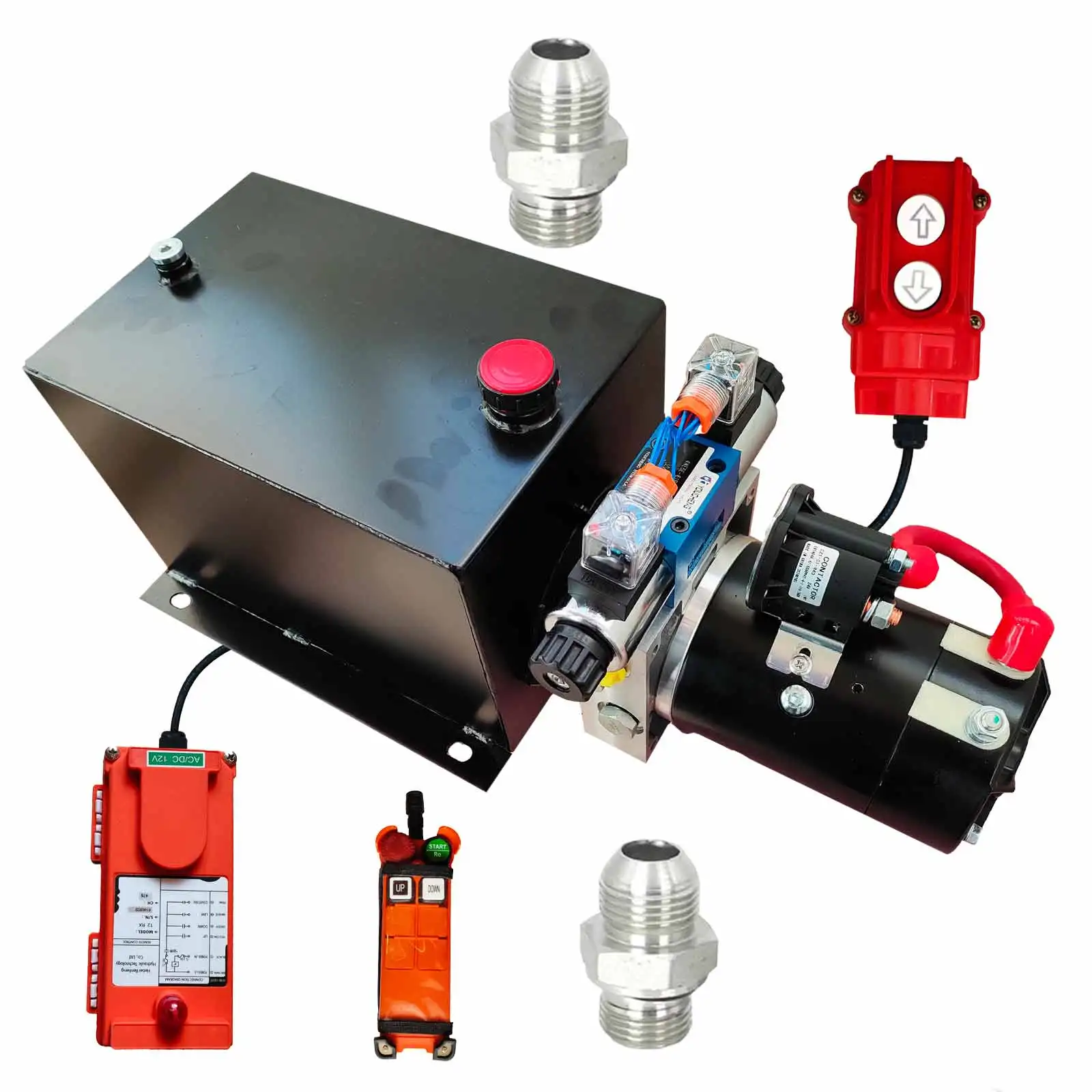 

DC hydraulic power unit, double-acting, 1.6kW remote control equipment,12-liter tank, flatbed trucks, elevating