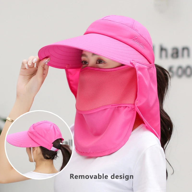 Female Summer Sun Hat UV Protection Cycling Large Brimmed Hat with Neck Flap Shawl Hats Outdoor Protect Face Mesh Breathable Cap