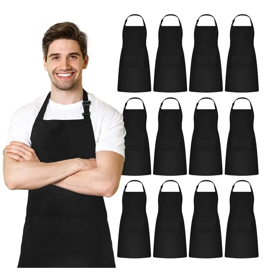 

Bib Apron 100 Polyester Kitchen Aprons Waterdrop Resistant Aprons with Adjustable Strap, Pockets amp Long Ties
