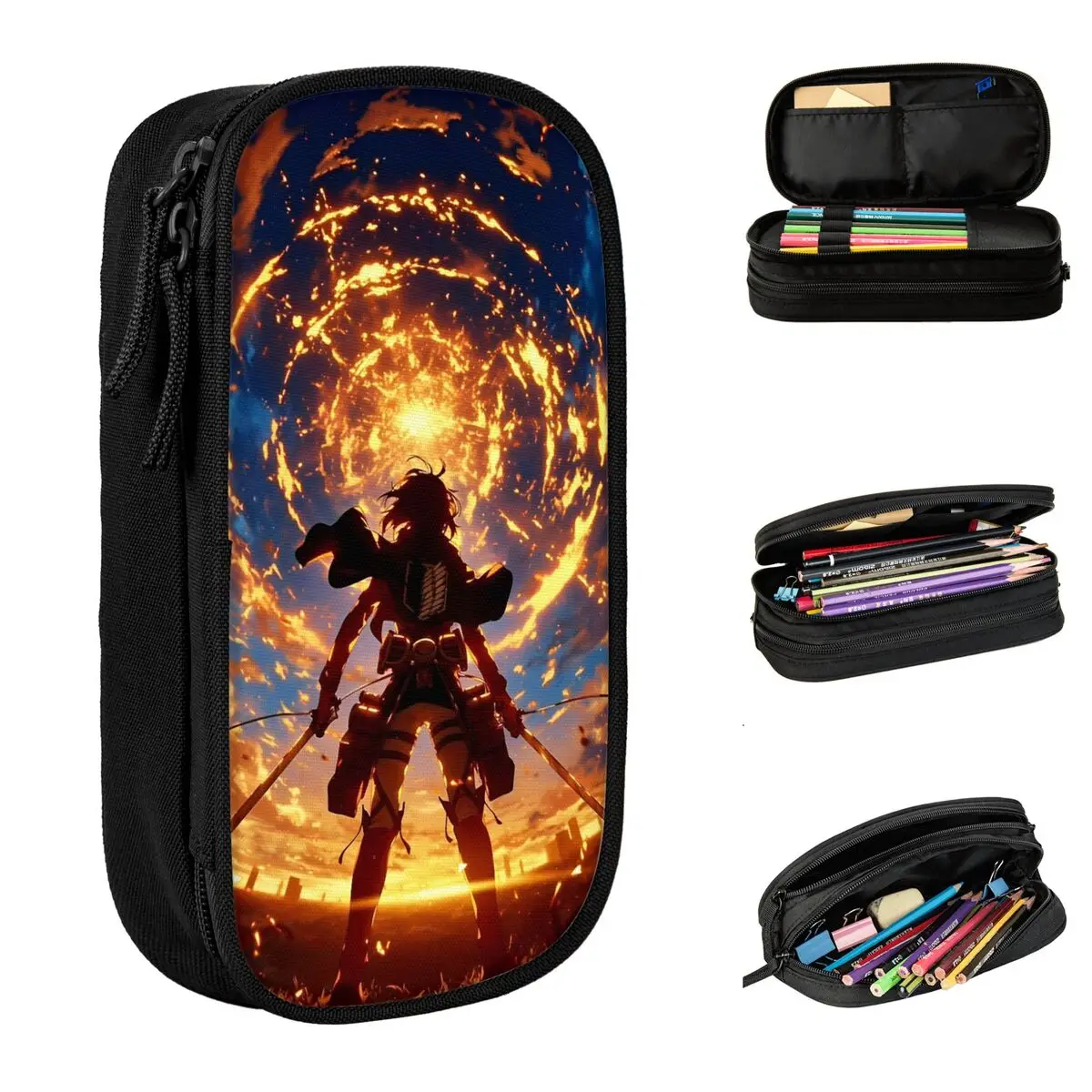 مقلمة Levi Ackerman شعبية أنيمي صندوق رصاص العودة إلى المدرسة مقلمة صبي فتاة سستة الرسم منظم قرطاسية