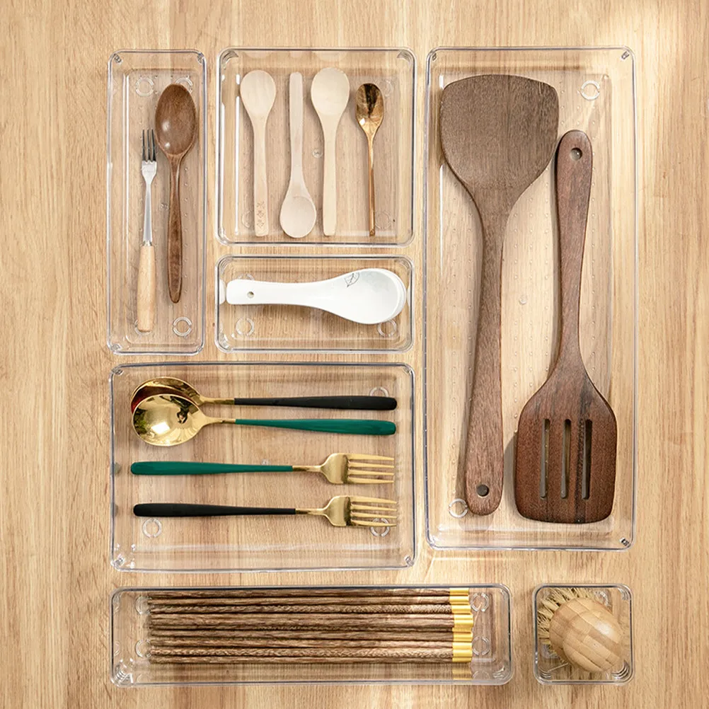 

Набор органайзеров для ящиков: прозрачные контейнеры из ПЭТ разных размеров для хранения косметики, украшений, канцелярских принадлежностей, для рабочего стола и ванной комнаты