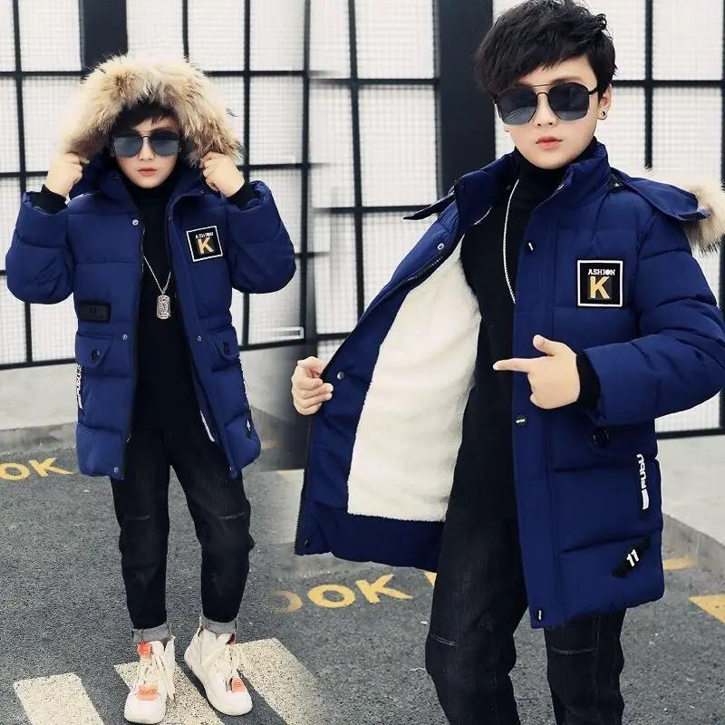 

Boys Down Jacket Coat Overcoat Cotton 2023 Blue Warm Thicken Winter Plus Size Children's Clothing