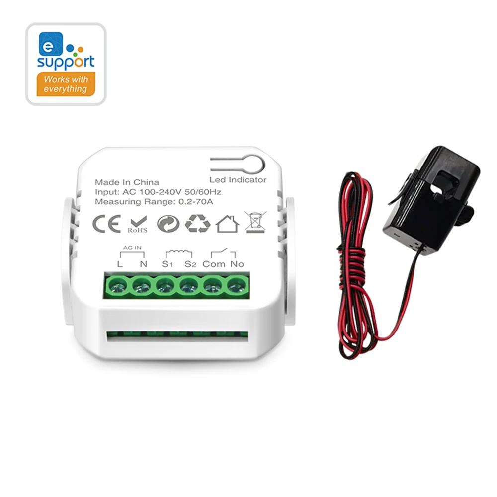 Ewelink Smart WiFi Energiemeter 1-weg onderbrekerschakelaar met klem App Monitor Zonne-energie geproduceerde en verbruikte stroom