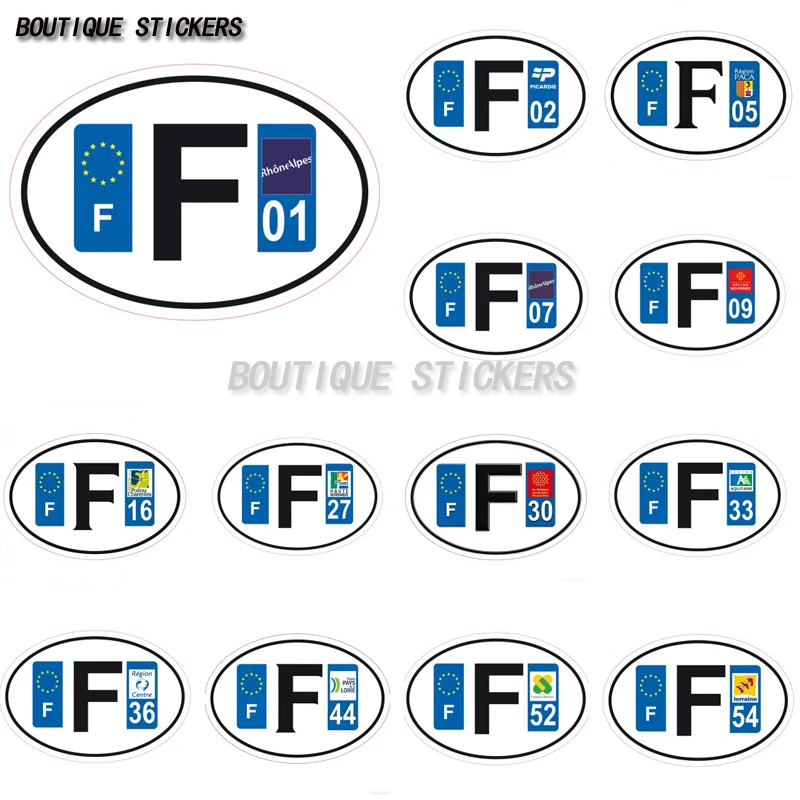 Europe France plaque d'immatriculation autocollant voiture ovale ff01, 02, 05, 07, 09, 16, 27, 30, 33, 36, 44, 52, 54
