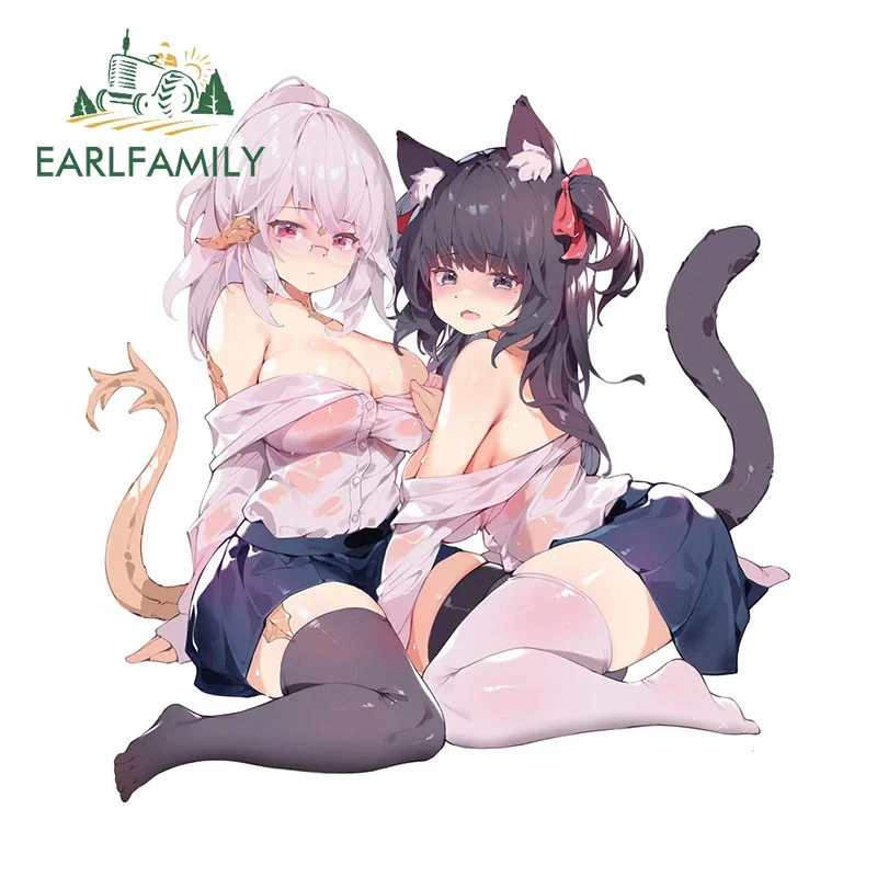 EARLFAMILY Sexy Hentai Furry Girl Car Stickers Scratch Proof Cute Loli Cat Ears Decal Personality Bumper Windshield Car Lable