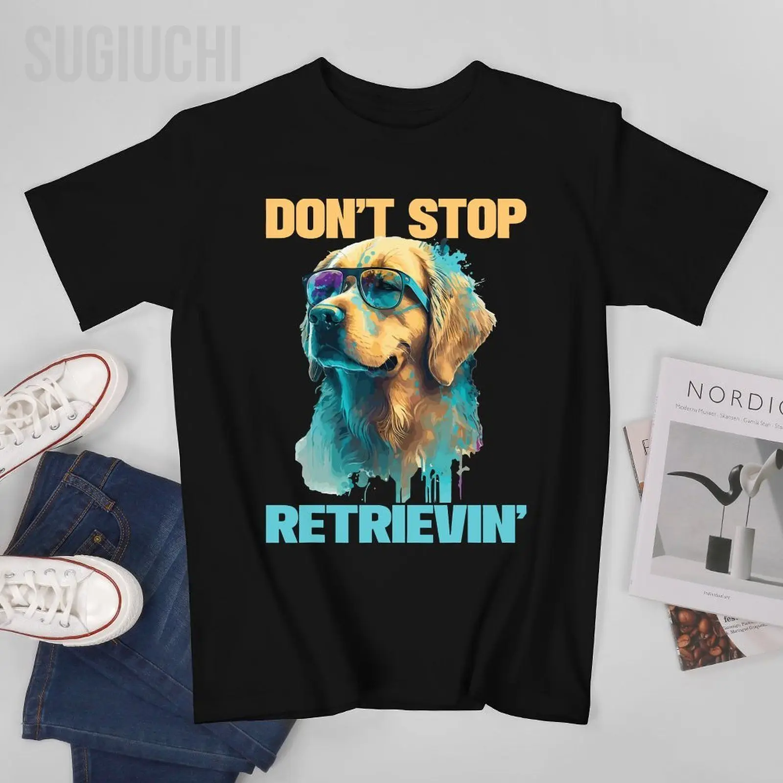 Unisex Men Don't Stop Retrievin - Retro Golden Retriever Dog Lover Tshirt Tees T Shirts Women Boys 100% Cotton T-Shirt