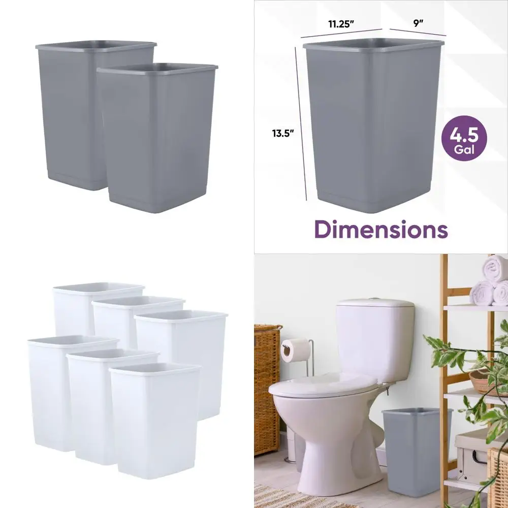 

Пластиковая мусорная корзина емкостью 4,5 галлона — вместимость 18 карат, идеально подходит для дома, кухни, офиса и ванной комнаты (2 упаковки, серого цвета)