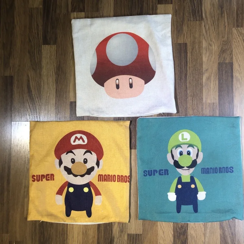 

Super Mario Cushion Cover Bundle 3 Cartoon Mario Printed Pillow Cover Pillowcase