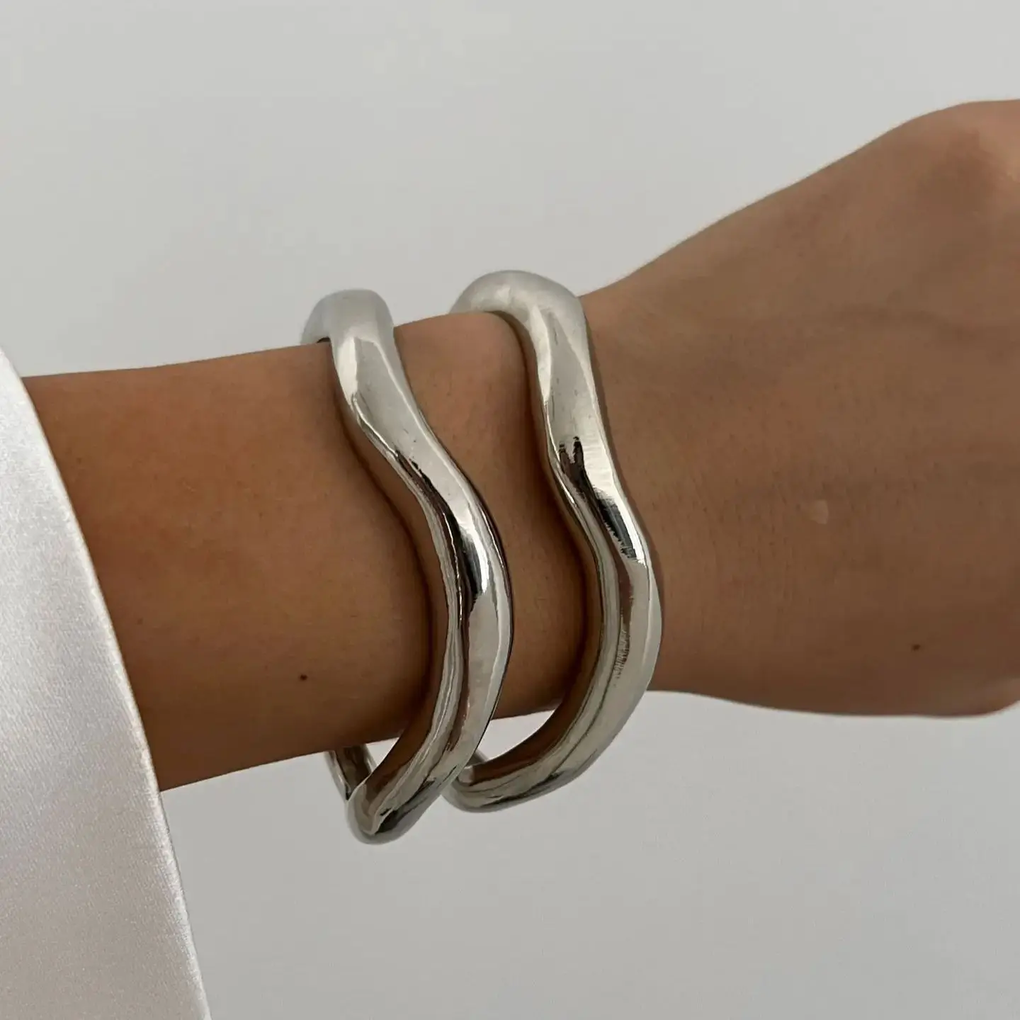 DIEZI 2pcs/set Vintage Cuff Bangles Hip Hop Punk Gold Silver Color Geometric Metal Bangles For Women Bracelets Men Boho Jewelry